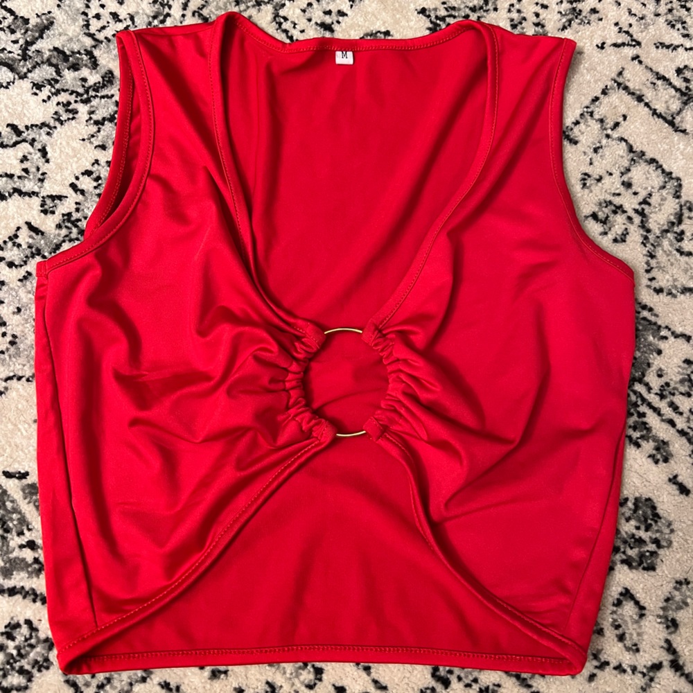 Red crop top with gold ring, size medium